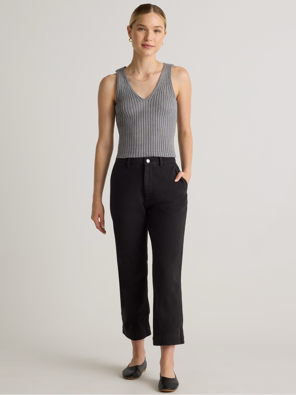 Quince Organic Cotton Twill Cropped Straight Leg Pants Size 2 Black